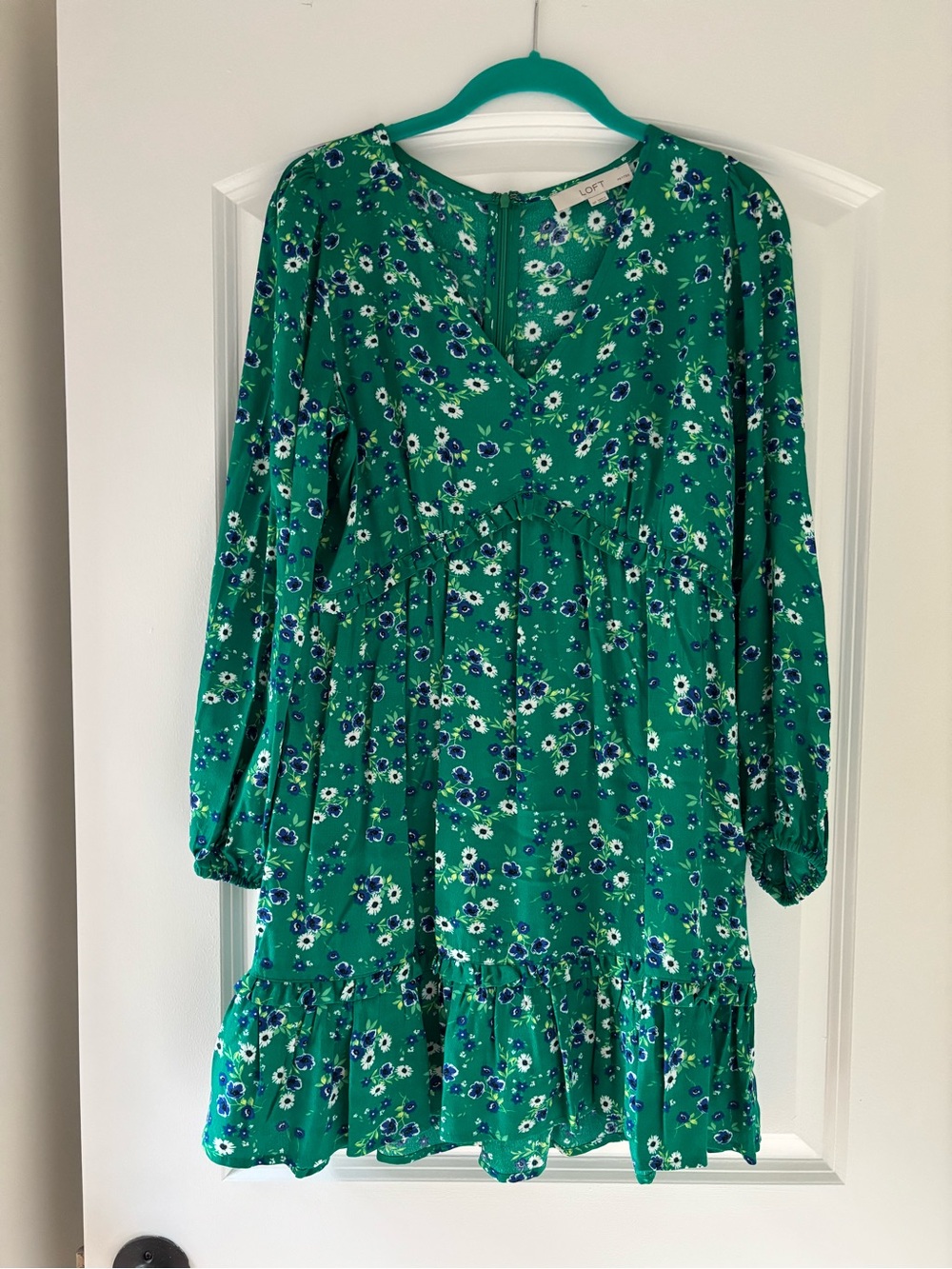 LOFT Emerald Green Floral Long-Sleeve Women’s Dress